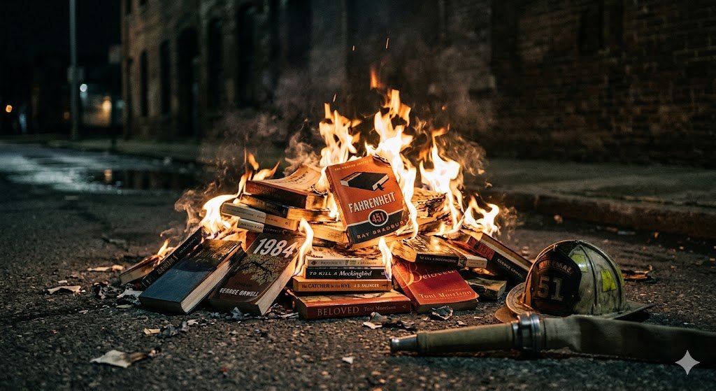 books on fire fahrenheit 451 bannedbookslist.com